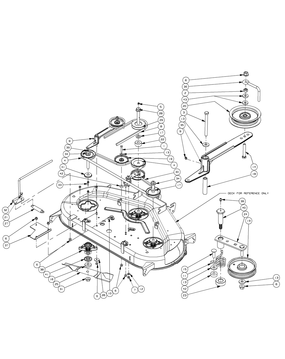 Mower Deck 44 Spindle Assembly Diagram and Parts List for Z-FORCE44 17AH3AGL-17AH3AGL709-17AH3AGL710 Cub Cadet Lawn Tractor
